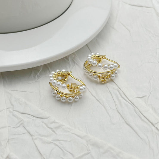 Faux pearl multi-hoop earrings, gold-tone hoops with clustered faux pearls