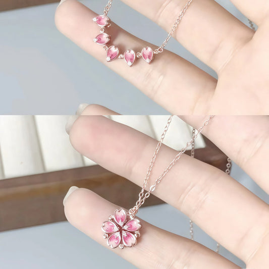 Cadena con eslabones tipo gota rosa y dije de flor rosa S925
