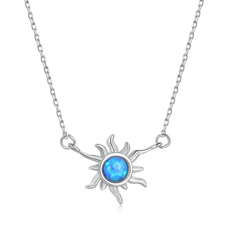 Sun Flower shape blue Opal Hawaiian Necklace - JIMMY JEWELRY 01