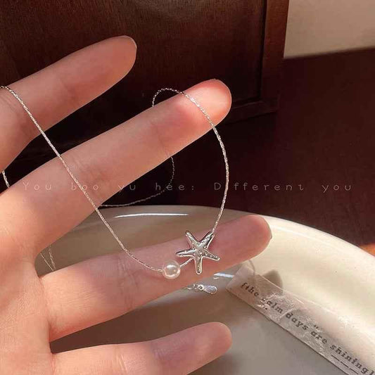 925 Sterling Silver Pearl Starfish Necklace - JIMMY JEWELRY 01