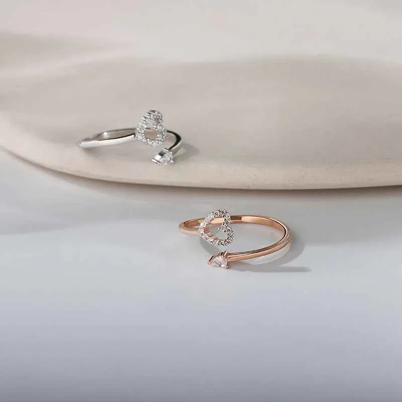 Sparkling Heart Initial Ring - Adjustable and Personalized Jewelry - JIMMY JEWELRY 01