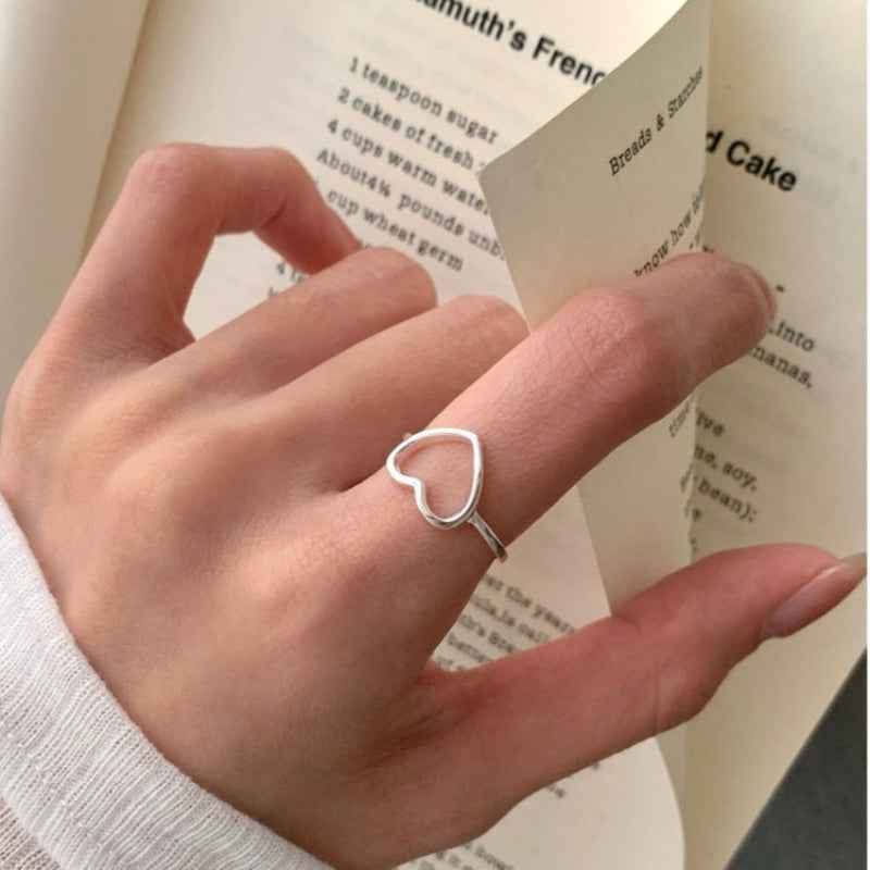 S925 Minimalist Hollow Heart Open Ring
