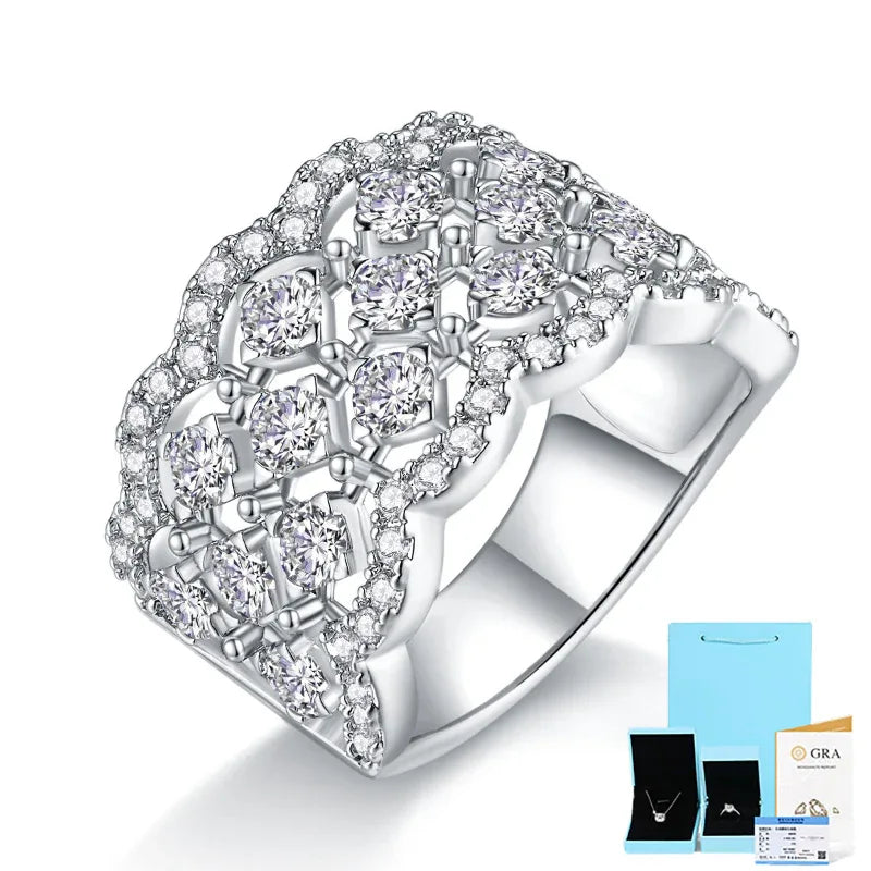 Silver-tone vintage moissanite cluster ring with round stones in square lattice setting