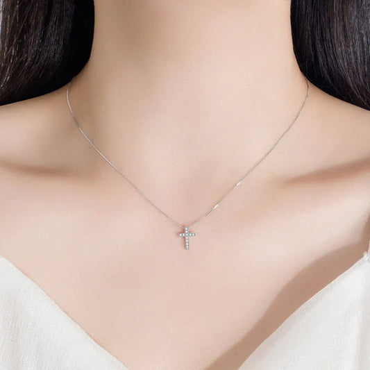cubic zirconia cross necklace silver - JIMMY JEWELRY 01