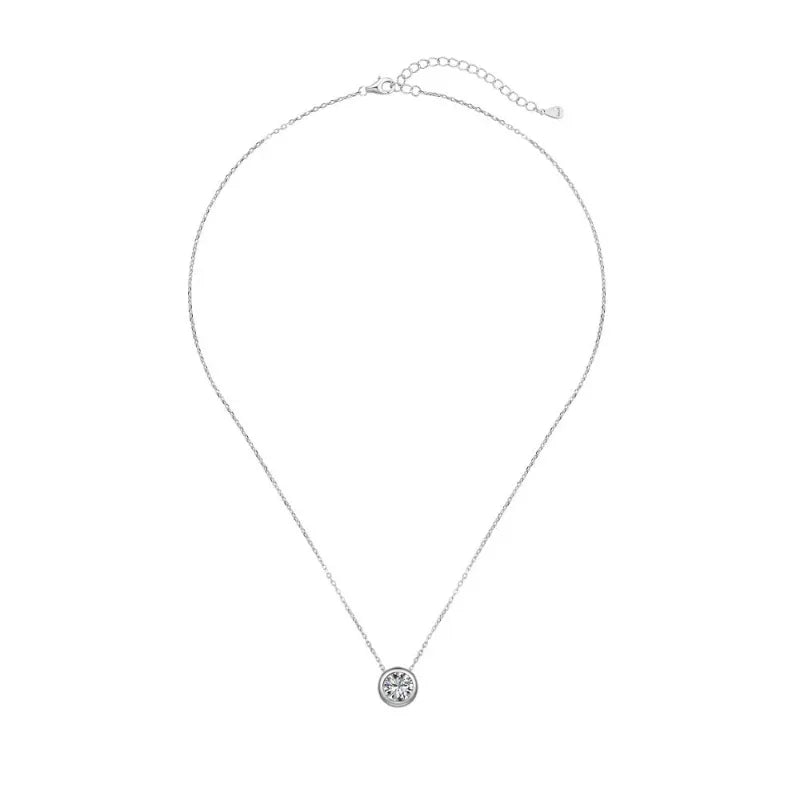 Minimal round CZ pendant necklace with fine white gold tone chain