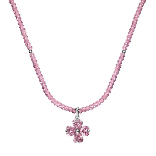 Beaded Chain Zirconia Four Leaf Clover Lucky Pendant Women - JIMMY JEWELRY 01