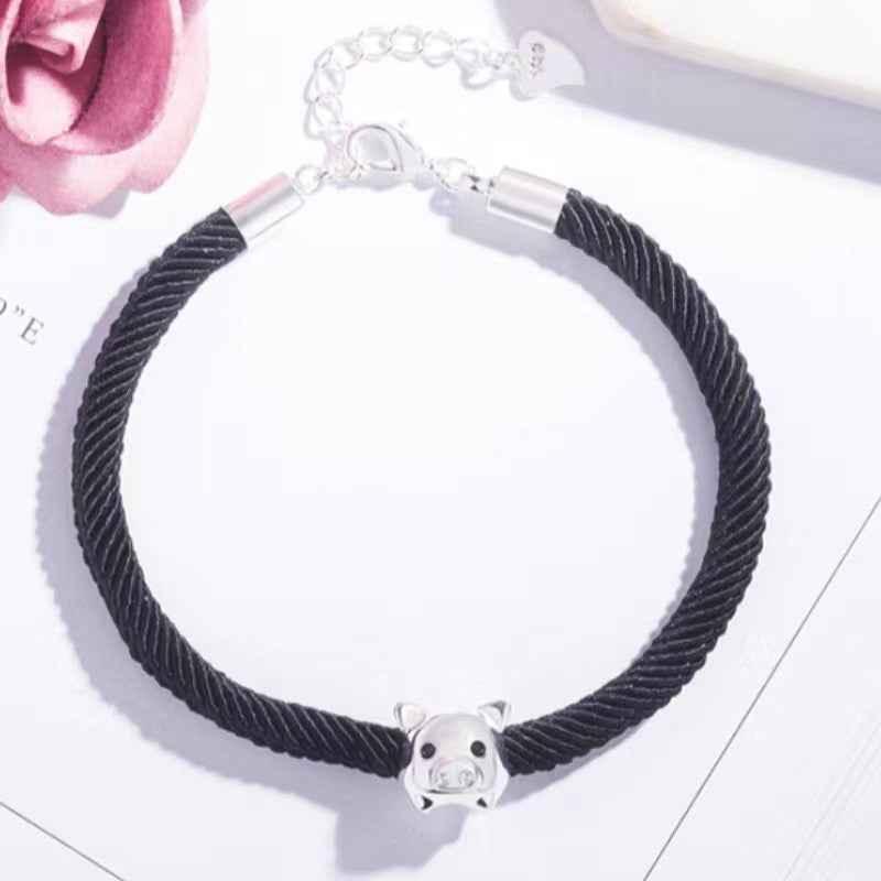 Lucky Pig Charm Cord Bracelet - JIMMY JEWELRY 01