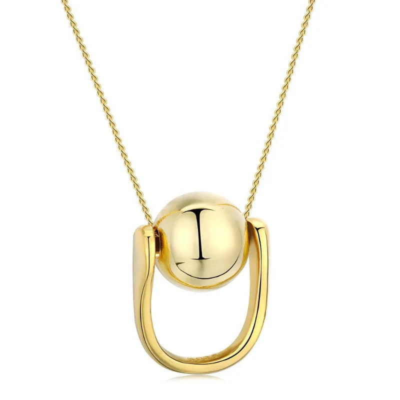925 Sterling Silver Unique U-Shaped Frame Ball Necklace - JIMMY JEWELRY 01