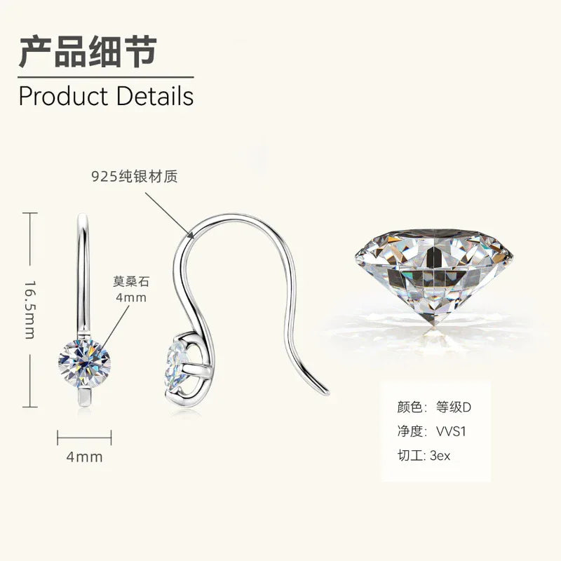 Silver-tone shepherd hook earrings with round moissanite-style gemstone and settings