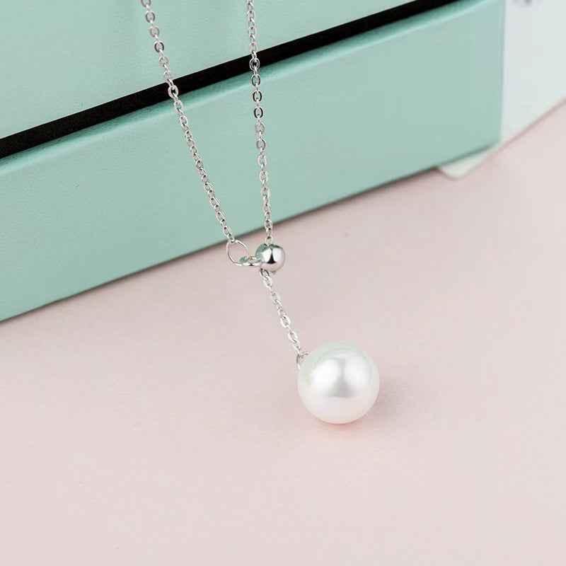 S925 Sterling Silver Y Pearl Pendant Necklace Adjustable - JIMMY JEWELRY 01