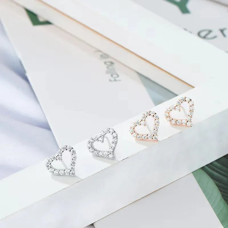 sterling silver diamond hollow heart stud - JIMMY JEWELRY 01