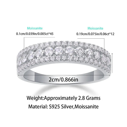 White gold halo moissanite band ring with continuous row of round stones, S925 silver
