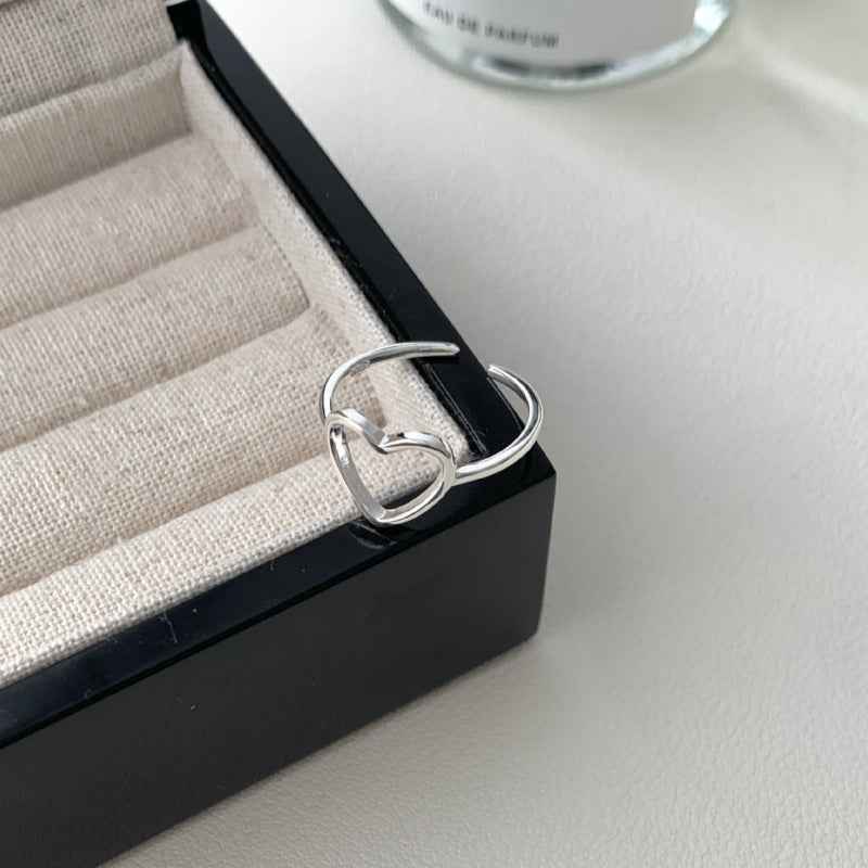 S925 Minimalist Hollow Heart Open Ring