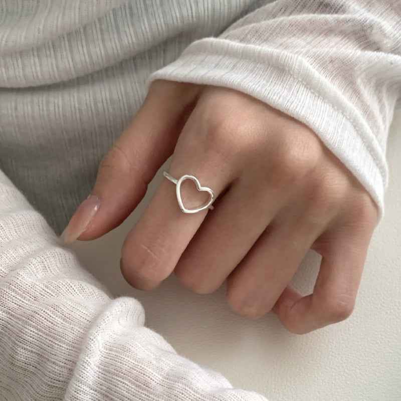 S925 Minimalist Hollow Heart Open Ring