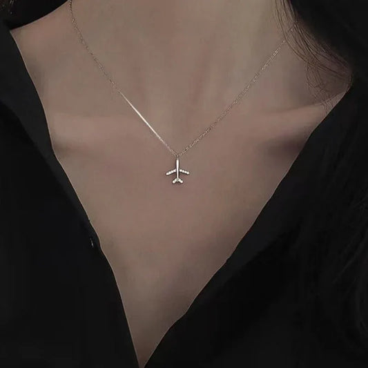 S925 Sterling Silver Diamond-set Airplane Pendant Necklace - JIMMY JEWELRY 01