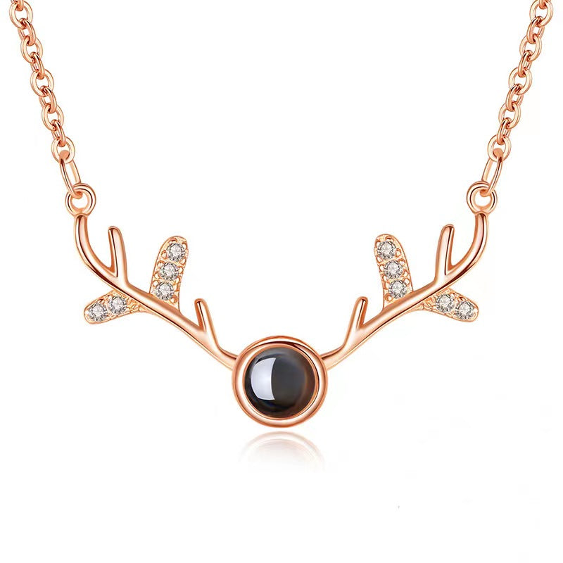 diamon antler  necklace projection pendant