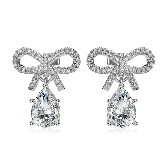 Bow-knot Waterdrop Shape Dangle Stud Earrings - JIMMY JEWELRY 01