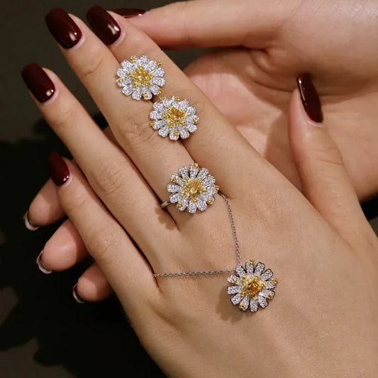 Cubic Zirconia Chrysanthemum Daisy Pendant Necklace - JIMMY JEWELRY 01