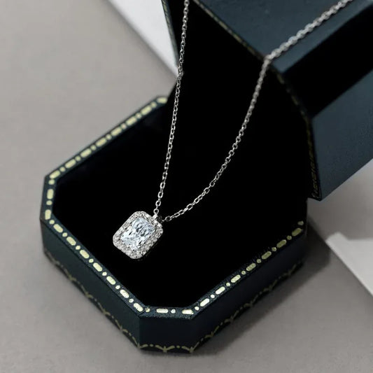 Square CZ pendant necklace on silver chain