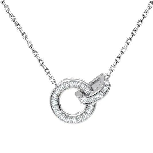 Zirconia Double Circle Interlocking Pendant Necklace - JIMMY JEWELRY 01