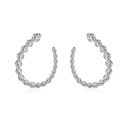 U-shaped stud earrings with round CZ stones, silver-tone setting and clear stones
