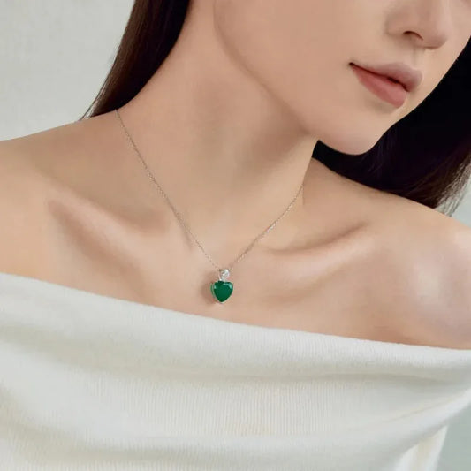 Emerald 5A Zirconia Heart Shape Pendant Necklaces - JIMMY JEWELRY 01