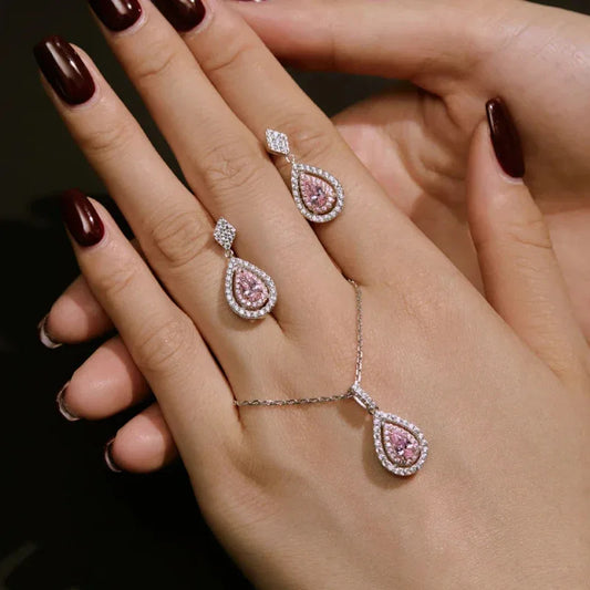 Pink Diamond Waterdrop Shape Pendant Necklace - JIMMY JEWELRY 01