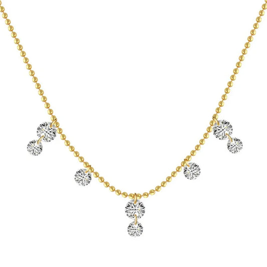 Beaded Chain Multiple Stones Diamond Women Pendant Necklace - JIMMY JEWELRY 01