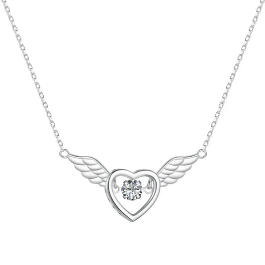Silver Wing Heart Gemstone Necklace - JIMMY JEWELRY 01