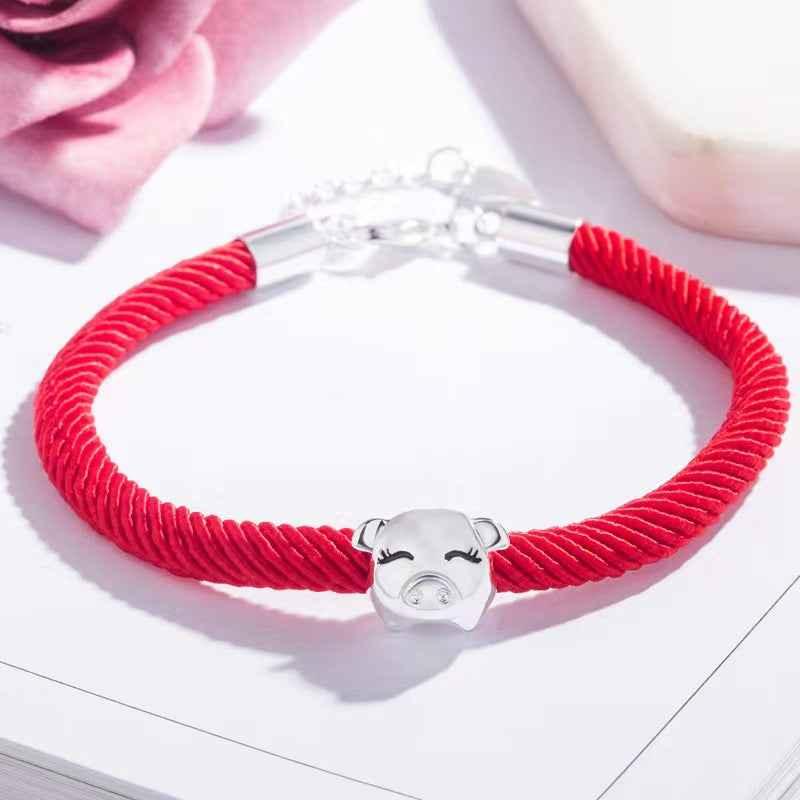 Lucky Pig Charm Cord Bracelet - JIMMY JEWELRY 01