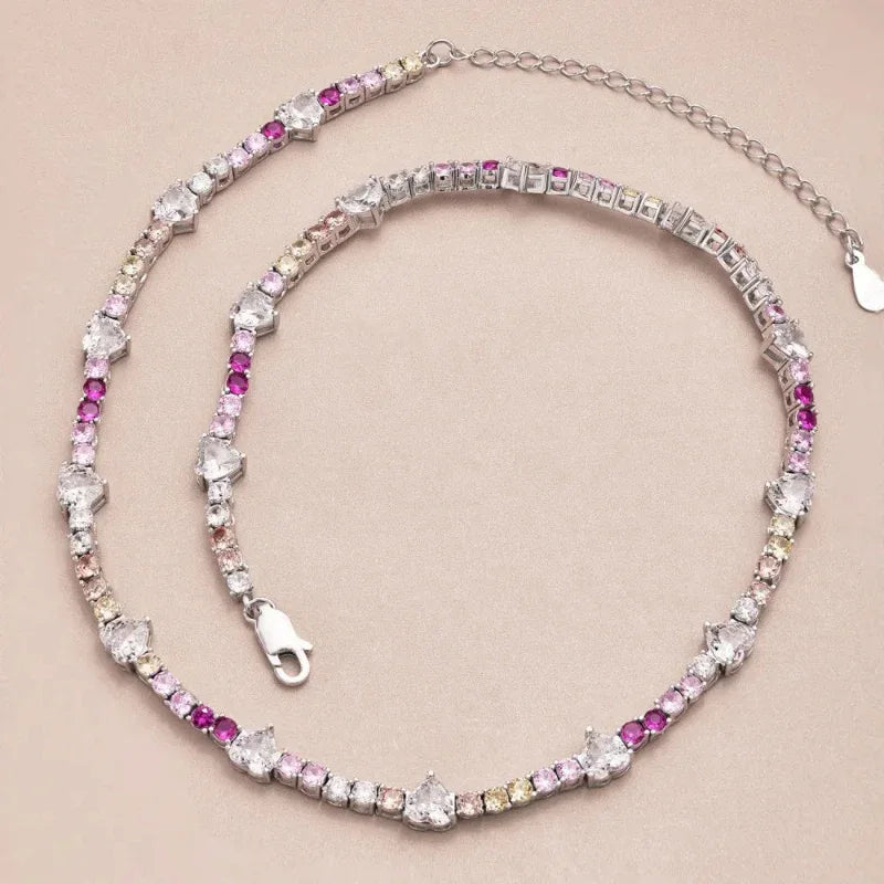 Heart Shape Cubic Zirconia Tennis Necklace for Women - JIMMY JEWELRY 01