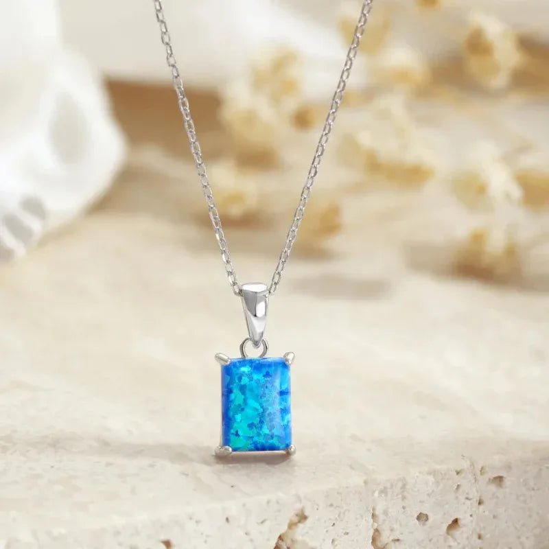 Heart Chain Necklace With Opal Stone - JIMMY JEWELRY 01