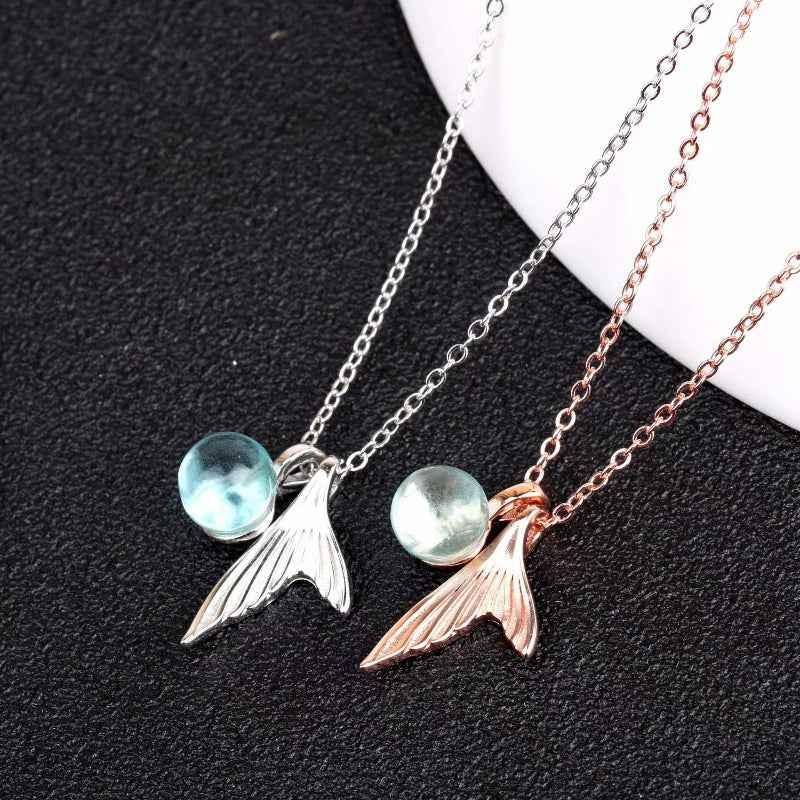 S925 Sterling Silver Dolphin Tail Pendant Necklace Ocean Sapphire Mermaid Tears - JIMMY JEWELRY 01