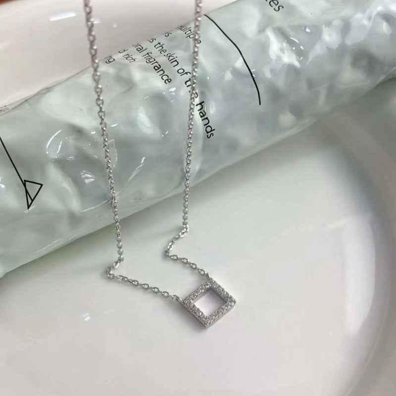 diamond hollow square necklace - JIMMY JEWELRY 01