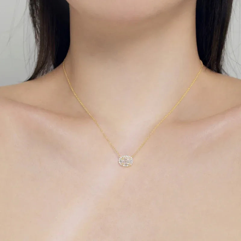 Oval 8A Crushed Iced Cut Zirconia Pendant Necklace - JIMMY JEWELRY 01