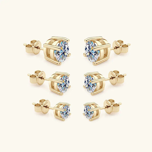Gold-tone simulated diamond stud earrings with round 4-prong setting and push-back closures