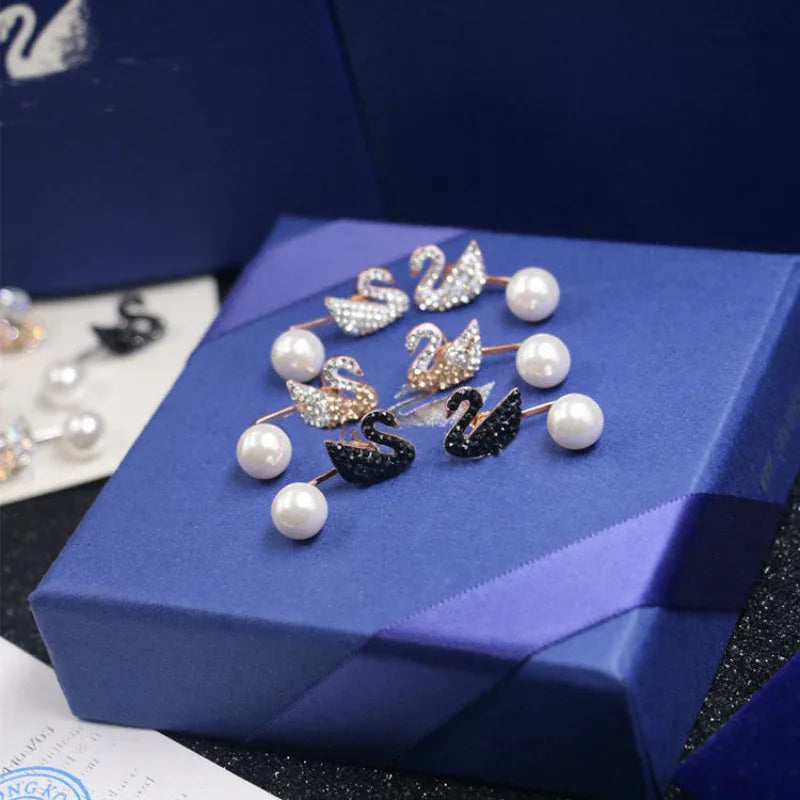 sterling silver diamond swan stud earrings - JIMMY JEWELRY 01