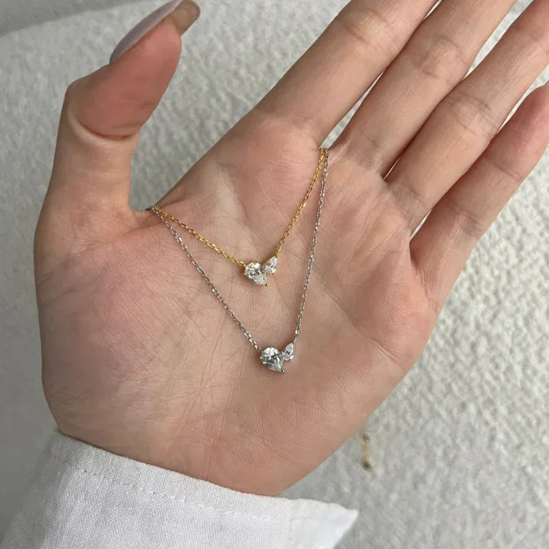 Two Stone Pear Waterdrop Cz Pendant Necklaces For Women - JIMMY JEWELRY 01