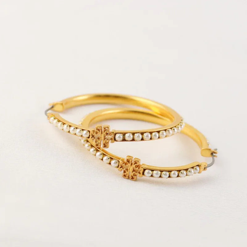 Tory Burch Pearl Hoop Earrings - JIMMY JEWELRY 01