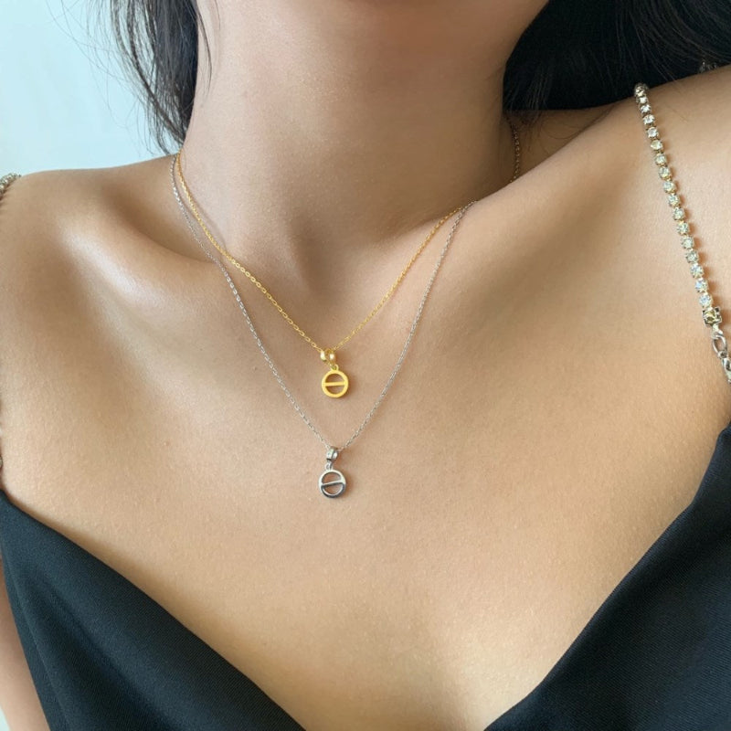 Polished Horizontal Bar and Ring Necklace