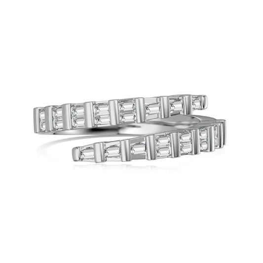 White gold twisted baguette CZ eternity bridal ring with rectangular stones
