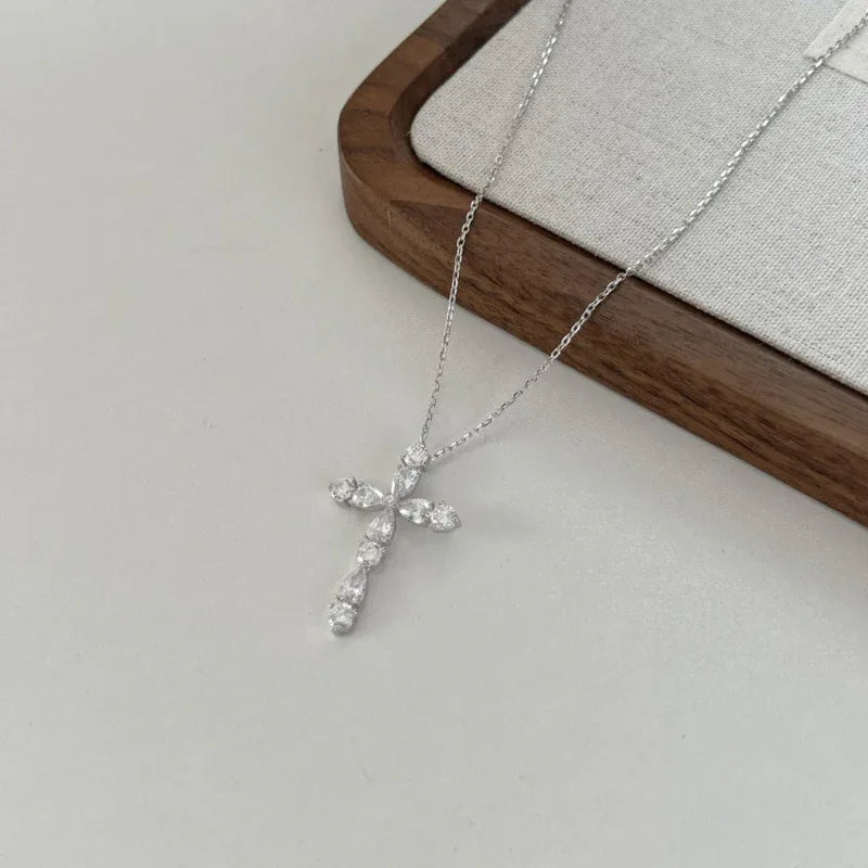 Waterdrop Shape 5A Zirconia Cross Pendant Necklaces - JIMMY JEWELRY 01