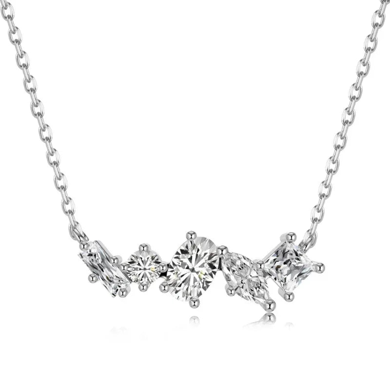 Silver CZ pendant necklace with marquise and round stones