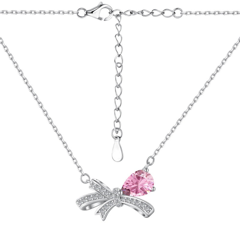 Subtle Silver Bow and Heart of Love Necklace