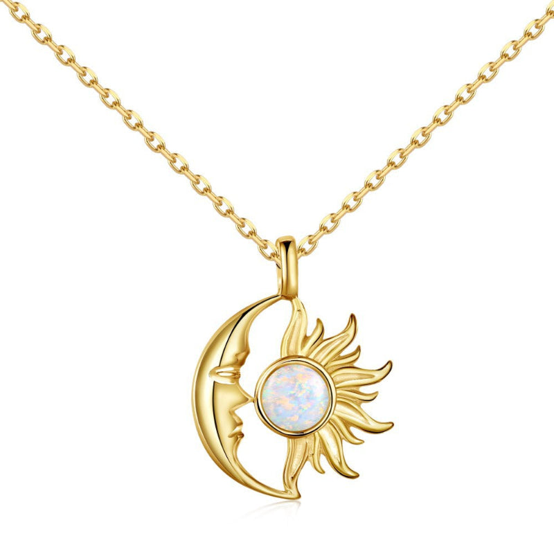 Gold Delicate Opal Celestial Charm Necklace
