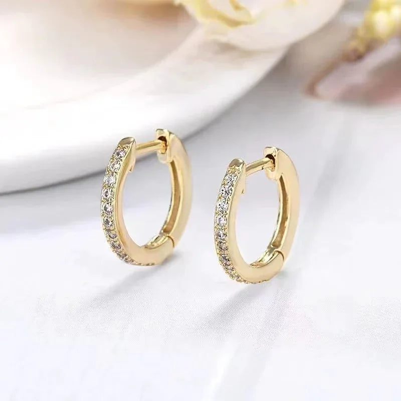S925 round diamond hoop earrings in gold tone with pavé stones