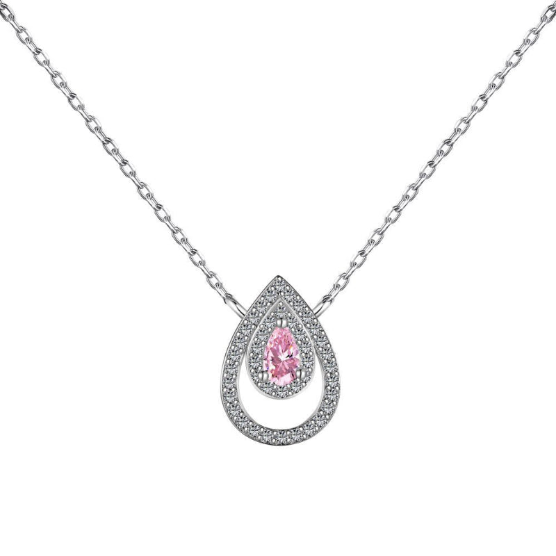 Trendy Silver Micro-Pave Double Teardrop Necklace