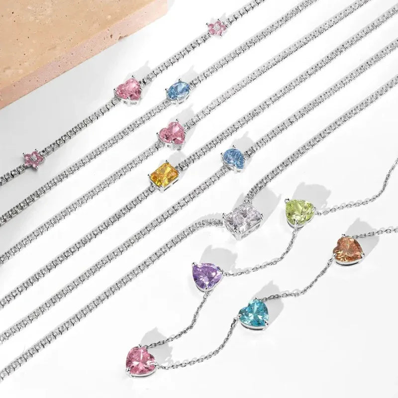 Heart Shape Colorful 925 Sterling Silver Necklace - JIMMY JEWELRY 01