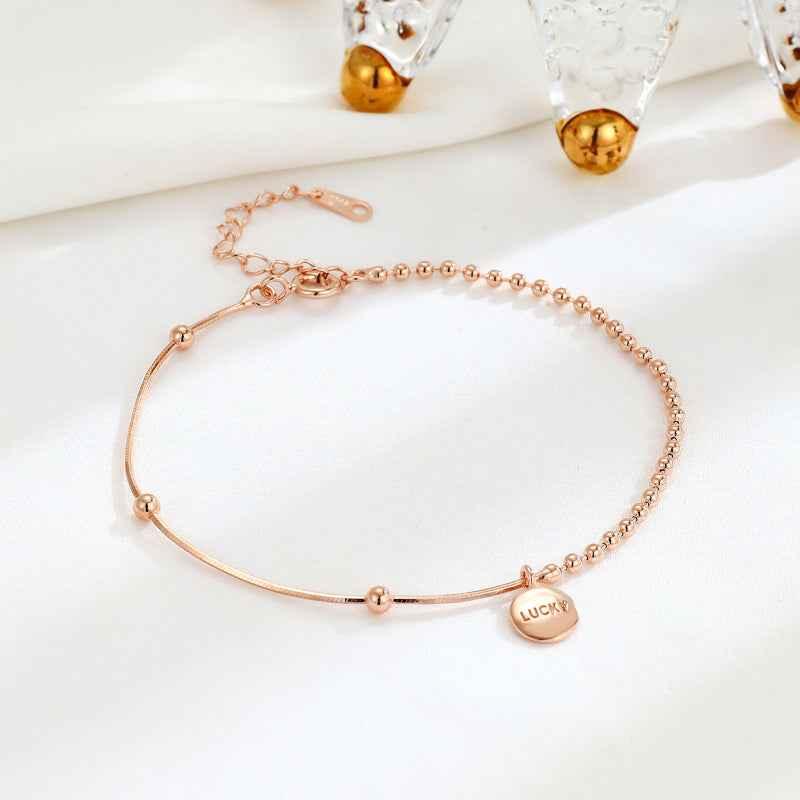 Delicate "Lucky" Disc Charm Bead Bracelet - JIMMY JEWELRY 01