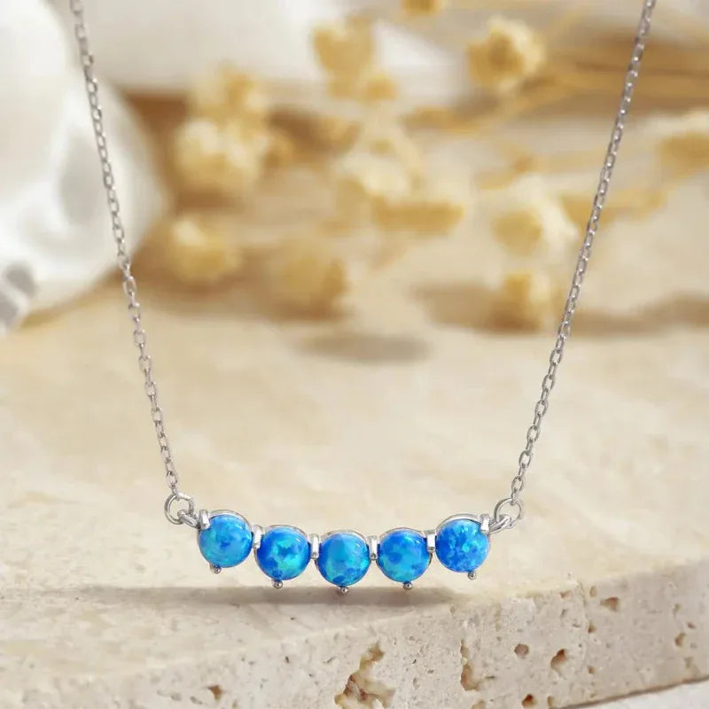 925 sterling silver five opal stone bar pendant necklace - JIMMY JEWELRY 01